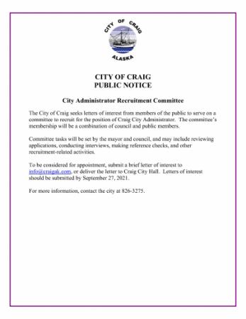 craig city administrator recruitment committee